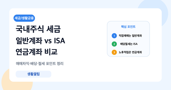 국내주식 세금을 일반계좌와 절세계좌 기준으로 비교한 대표 이미지