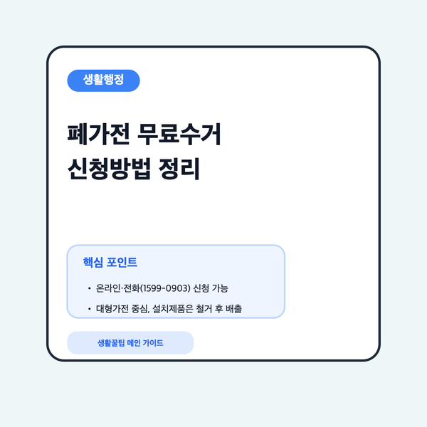 폐가전 무료수거 신청방법과 수거 품목, 전화번호, 철거 조건을 요약한 대표 이미지